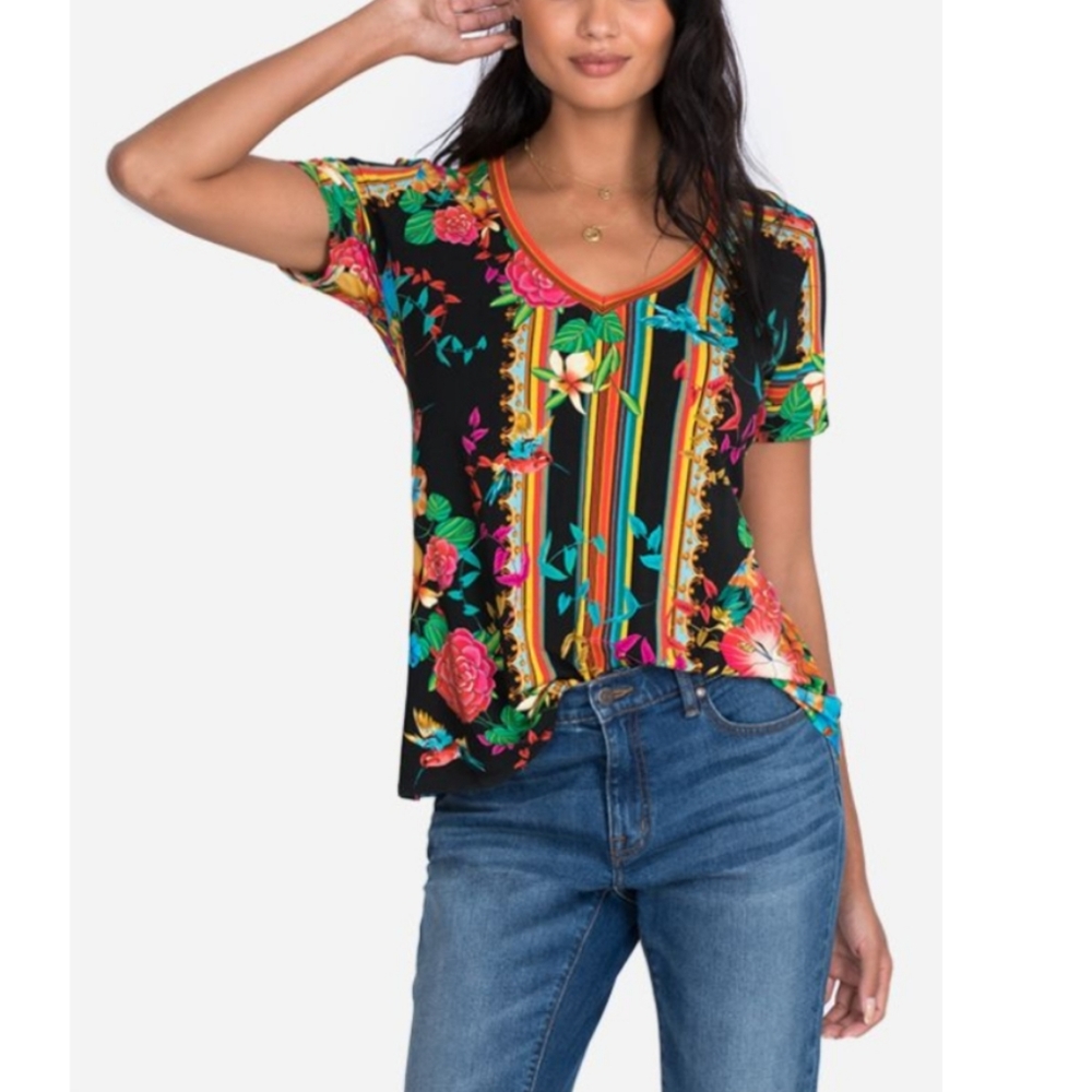 Johnny Was Andra V-neck swing t-shirt top size S